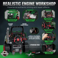 Qaba Truck Engine Toy, Kids Mechanic Repair Set with Spray, Lights, Sounds, Educational Gifts for 3-6 Years, Green(m-5)