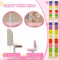 Qaba Kids Desk and Chair Set with Tilt Desktop, Adjustable Height, Drawer and Shelves for Boys Girls Ages 3-12, Pink(m-5)