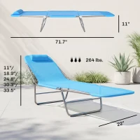 Outsunny Folding Chaise Lounge Pool Chairs, Outdoor Sun Tanning Chairs with Pillow, Reclining Back, Steel Frame & Breathable Mesh for Beach, Yard, Patio, Blue(m-3)