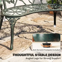 Outsunny Outdoor Bench, Cast Aluminum Outdoor Furniture, Metal Bench with Floral Rose Accent & Antique Finish, Green(m-7)