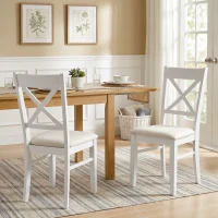 HOMCOM Dining Chairs Set of 2, Upholstered Kitchen Chairs with Rubberwood Frame, Padded Seat and X-Back, White(m-9)