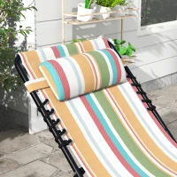 Outsunny 2 Folding Chaise Lounge Pool Chairs with 4-Position Reclining Back, Pillow, Breathable Mesh & Bungee Seat, Striped(m-9)