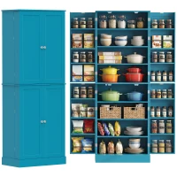 HOMCOM 65" Kitchen Cabinet, Kitchen Pantry Cabinet with 4 Doors and 16 Door Shelves for Dining Room, Blue(m-11)
