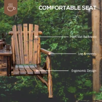 Outsunny 64" Double Wooden Garden Bench with Table, 2-Seater Adirondack Loveseat with Ice Bucket, High Backrest, Armrests, for Yard, Lawn, Porch, Patio, Rustic Brown(m-7)