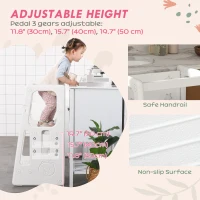 Qaba Toddler Kitchen Helper 2 Step Stool with Adjustable Height Platform and Safety Rail, White(m-4)