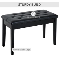 HOMCOM Piano Bench, Duet Piano Chair with Faux Leather Padded Cushion and Wooden Frame, Button Tufted Keyboard Bench, Black(m-7)