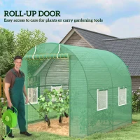 Outsunny 8'x6.6'x6.6' Heavy Duty Walk-in Greenhouse Garden Tunnel Hot House Outdoor Flower Vegetable Growth Warm House Roll Up Door, Windows, Steel(m-5)