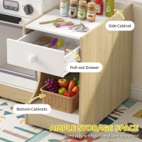 Qaba Kids Kitchen Playset, 2-in-1 Convertible Table and Chair Set with Sink, Oven, Microwave, Accessories for 3-8(m-6)