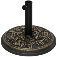 Outsunny 18" 20 lbs Round Resin Umbrella Base Stand Market Parasol Holder with Decorative Rose Floral Pattern & Easy Setup, for Φ1.5", Φ1.89" Pole, for Lawn, Deck, Backyard, Garden, Bronze(m-1)