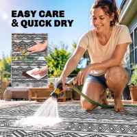 Outsunny Reversible Outdoor Rug Carpet RV Camping Rugs with Carry Bag, 8' x 10', Gray & Cream White Boho(m-5)