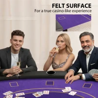 Soozier Poker Table Foldable, 72" Portable Casino Blackjack Table for 8 Players with Felt Surface, Cup Holders, Dark Blue(m-6)