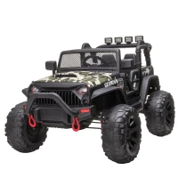 Aosom 12V Battery-powered Kids Jeep Ride On Police Car with Parental Remote Camouflage(m-2)