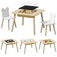 Qaba 3 Piece Kids Table and Chair Set with Convertible Desk with Storage, 3 in 1 Toddler Table and Chair Set for Nursery(m-11)