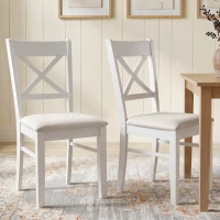 HOMCOM Dining Chairs Set of 2, Upholstered Kitchen Chairs with Rubberwood Frame, Padded Seat and X-Back, White(m-2)