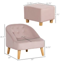 Qaba Kids Sofa Set, Toddler Chair, Sofa & Ottoman for Bedroom, Playroom, Children's Couch for 3-5 Years, Pink(m-3)