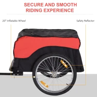 Aosom Bike Cargo Trailer Bicycle Luggage Carrier Cart with Cover Black Red(m-5)