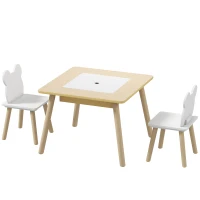 Qaba 3 Piece Kids Table and Chair Set with Convertible Desk with Storage, 3 in 1 Toddler Table and Chair Set for Nursery(m-1)