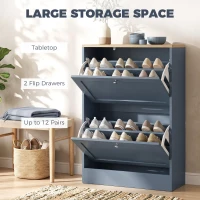 HOMCOM Slim Shoe Storage Cabinet, Modern Shoe Cabinet with 2 Flip Drawers and Adjustable Shelves for 8-12 Pairs, Blue(m-4)