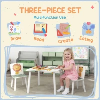 Qaba 3-Piece Kids Table and Chair Set with Animal Pattern for Boys and Girls Aged 3-8, Bedroom, Nursery, Playroom, Green(m-4)