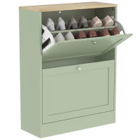 HOMCOM Slim Shoe Storage Cabinet, Modern Shoe Cabinet with 2 Flip Drawers and Adjustable Shelves for 8-12 Pairs, Green(m-11)