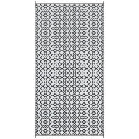 Outsunny Reversible Outdoor Rug Carpet RV Camping Rugs with Carry Bag, 9' x 18', Black & White Clover