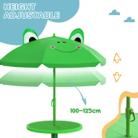 Outsunny Kids Folding Picnic Table and Chair Set Pattern Outdoor Garden Patio Backyard with Removable & Height Adjustable Sun Umbrella Green(m-6)