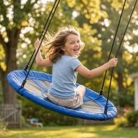 Outsunny 43.25" Saucer Swing, Nest Web Rope Seat with Adjustable Hanging Ropes, for Indoor Outdoor Children 3-12 Years Old, Blue(m-9)