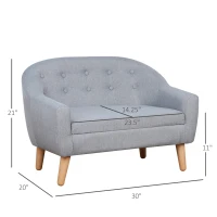 Qaba 2-Seat Kids Sofa, Toddler Sofa Couch, Linen-Like Fabric & Wood Frame Sofa Chair for Ages 3-7, 11" High Seat, Gray(m-3)