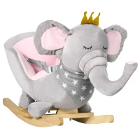 Qaba Baby Rocking Horse Elephant Rocking Chair Toddler Rocker Toy with Sound Wooden Base Seat for 1.5-3 Year Old, Gray(m-1)