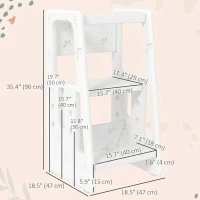 Qaba Toddler Kitchen Helper 2 Step Stool with Adjustable Height Platform and Safety Rail, White(m-3)