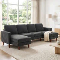 HOMCOM Sectional Sofa, Corduroy U Shaped Couch with Double Chaise and Spring Cushions, 2200lb Capacity, Dark Grey(m-1)