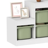 Qaba 3 Layers Toy Storage Organizer Kids Bookshelf Children Toy Storage w/ 6 Plastic Bins, Green(m-10)