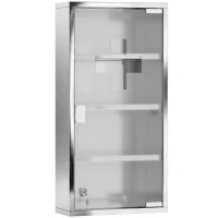 HOMCOM Wall Mount Medicine Cabinet, Bathroom Cabinet with 3 Tier Shelves, Stainless Steel Frame and Glass Door, Lockable with 2 Keys, Silver, 12" x 23.5"(m-11)