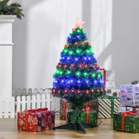 HOMCOM 3ft Tall Douglas Fir Pre-Lit Artificial Christmas Tree with Realistic Branches, 90 Multi-Color LED Lights, Fiber Optics and 90 Tips(m-10)