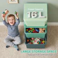 Qaba 3 Tier Kids Storage Unit, Toy Organizers and Storage with 3 Drawer for Bedroom Nursery Living Room for Boys Girls Green(m-4)