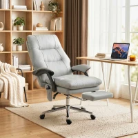 HOMCOM Massage Office Chair with 6-Point Vibration, Pet-Friendly Faux Leather Ergonomic Executive Desk Chair, Light Gray(m-2)