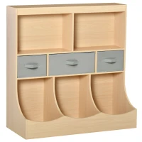 HOMCOM Kids Bookcase, Toy Storage Organizer Cabinet, Children Display Bookshelf with Drawers for Toys, Clothes, Books, Natural Wood Color(m-1)