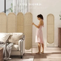 HOMCOM Bohemian Privacy Screen, Folding Room Divider with 6 Panels and Arched Top for Bedroom Living Room Office, Natural Wood(m-7)