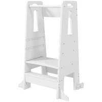 Qaba Height Adjustable Toddler Tower w/ Safety Rail, Handlbar, for Bathroom, Kitchen, White(m-1)