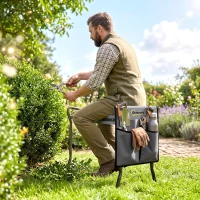 Outsunny 2-In-1 Garden Kneeler and Seat, Heavy Duty Foldable Garden Stool with Soft EVA Pad and Tool Pouch, Gray(m-8)