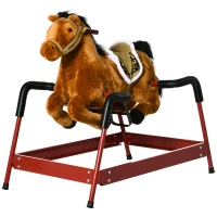 Qaba Kids Spring Rocking Horse, Ride on Horse for Girls and Boys with Sounds, Plush Animal Ride-on Toy with Soft Feel, Interactive Toy for Kids, Light Brown(m-11)