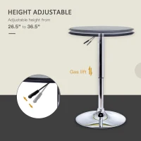 HOMCOM 25" Classic Round Adjustable Faux Leather Chrome Standing Bistro Table, Black(m-4)