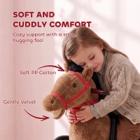 Qaba Kids Spring Rocking Horse, Ride on Horse with Neighing Sounds, Plush Animal Ride on Toy for Ages 3+ Years, Brown(m-6)