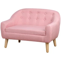 Qaba 2-Seat Kids Sofa, Toddler Sofa Couch, Linen-Like Fabric & Wood Frame Sofa Chair for Ages 3-7, 11" High Seat, Pink(m-11)