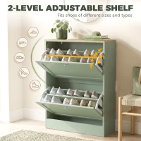 HOMCOM Slim Shoe Storage Cabinet, Modern Shoe Cabinet with 2 Flip Drawers and Adjustable Shelves for 8-12 Pairs, Green(m-7)