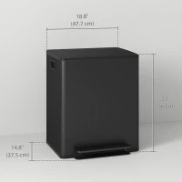 HOMCOM 2 x 6.6 Gallon Dual Trash Can with Removable Inner Buckets and Handles for Kitchen, Office, Bathroom, Black(m-3)