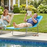 Outsunny Outdoor Lounge Chair, Portable Adjustable Reclining Seat Folding Chaise Lounge Patio Camping Beach Tanning Chair Bed with Pillow, Blue(m-8)