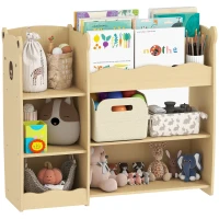 Qaba Kids Bookshelf and Toy Storage Organizer, 3 Tier Montessori Toy Organizer with Open Display for Nursery, Natural(m-9)