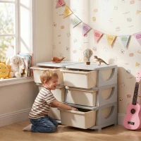 Qaba 3 Tier Kids Toy Organizer and Storage Bins with 6 Plastic Drawers, Cream White(m-1)