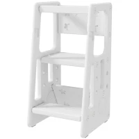 Qaba Toddler Kitchen Helper 2 Step Stool with Adjustable Height Platform and Safety Rail, White(m-11)
